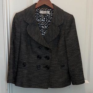 Black and white tweed double breasted suit jacket